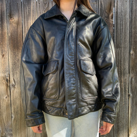 Vintage Bomber Leather Jacket SZ L #28