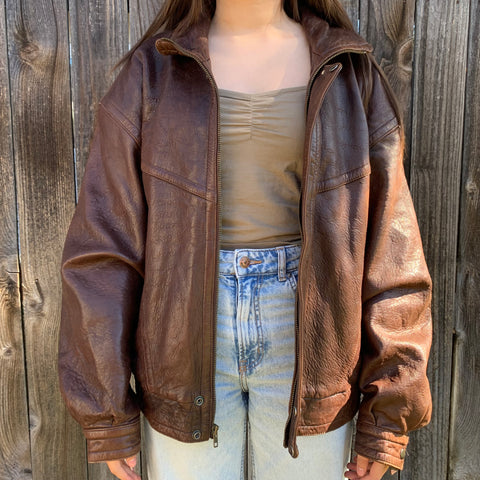 Vintage Leather Bomber Jacket SIZE MED #57
