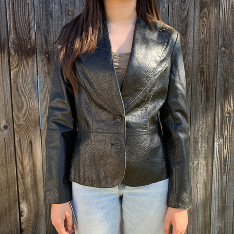 Vintage Black Leather Jacket SZ S #43