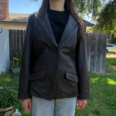 Dark Brown Leather Jacket SZ M #11