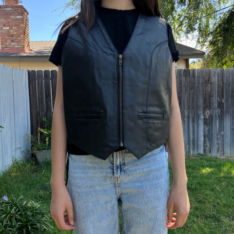 Vintage Black Leather Vest SZ L #15