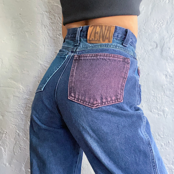 Vtg 80s 90s Punk Skate Hip Hop Color Block Jeans Pants Denim