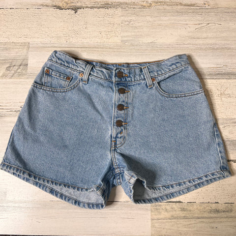 Vintage Levi's 518 Low Rise Cut off Denim Shorts Mid Blue 